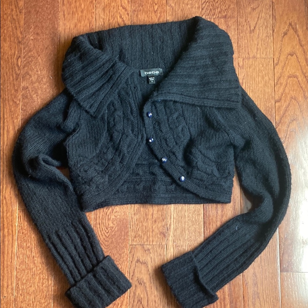 Vintage Bebe Wool Shrug/Cardigan, Size S, Black